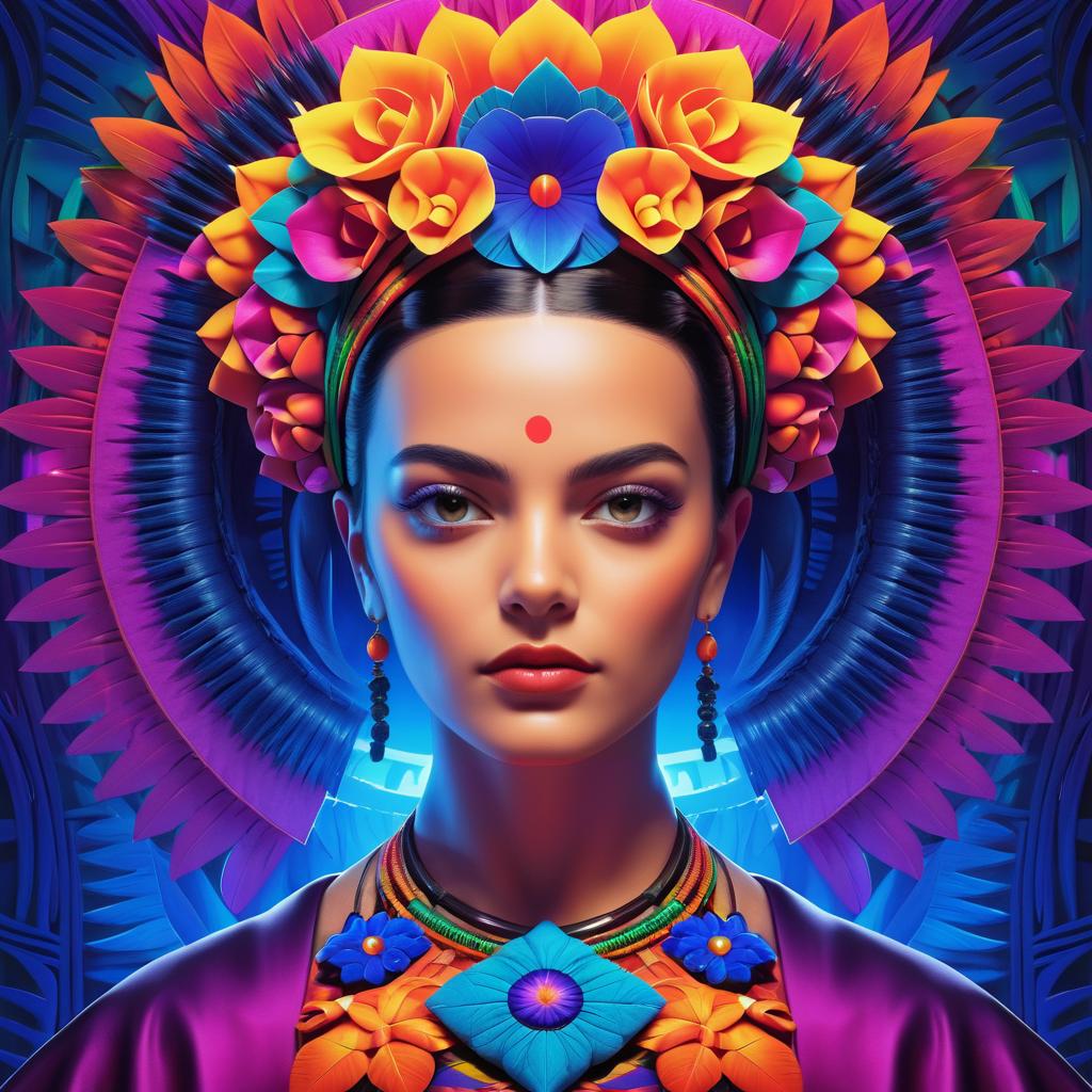 Vibrant Symmetrical Portrait of Frida Kahlo