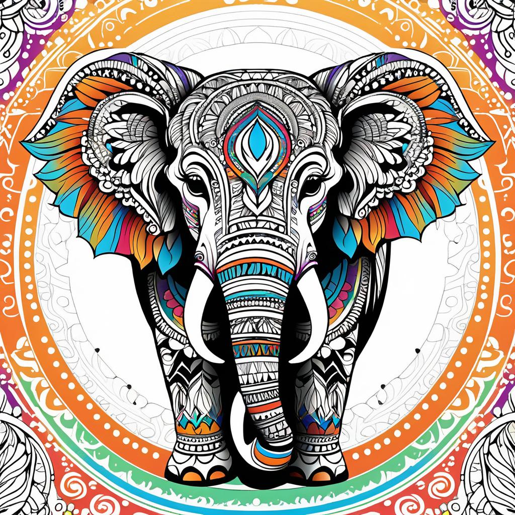 Vibrant Mandala Elephant Coloring Art