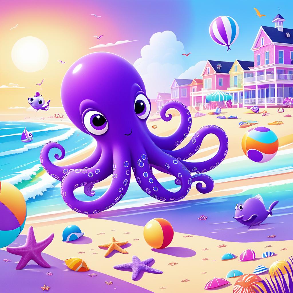 Whimsical Beach Day with a Purple Octopus