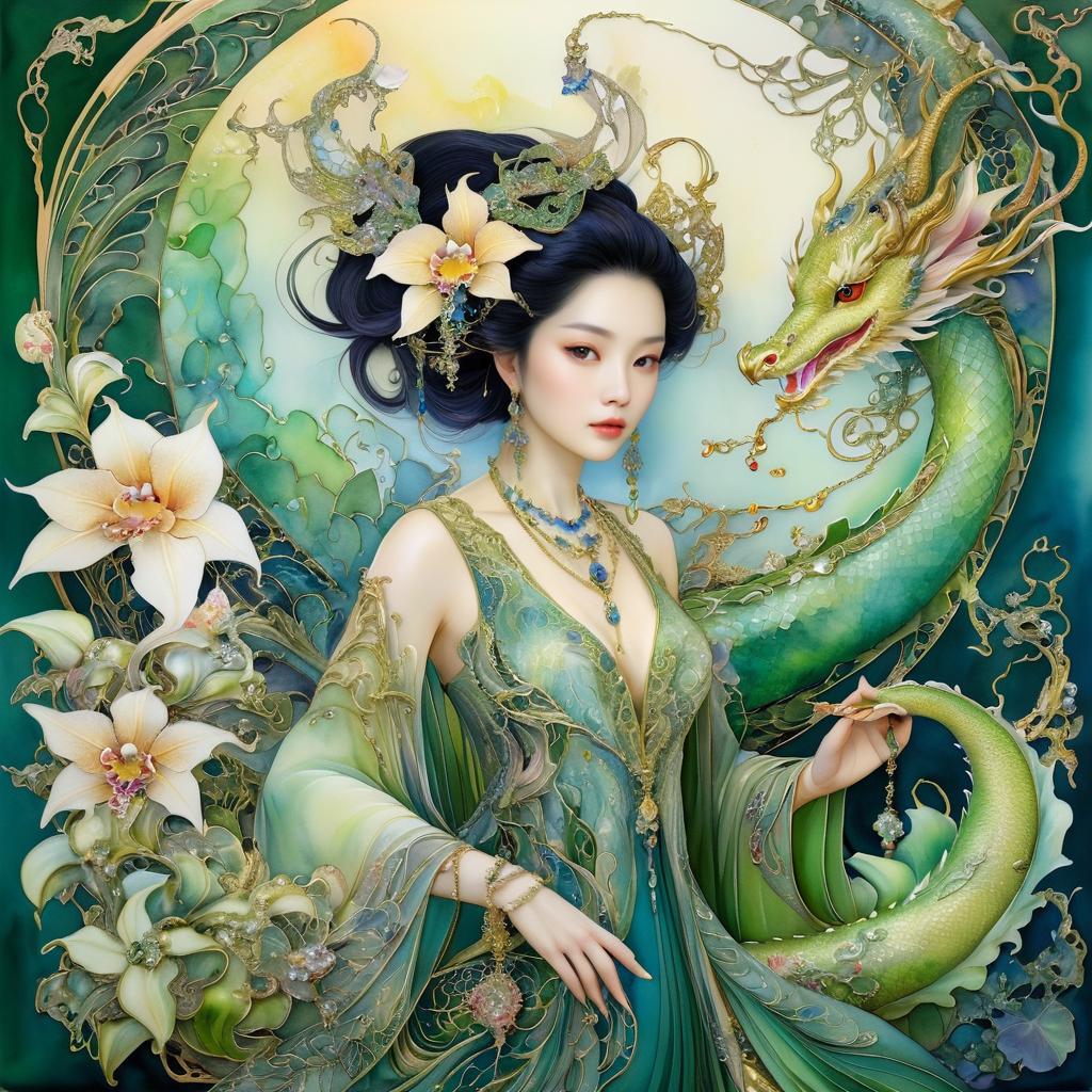 Elegant Album Cover with Woman and Dragon