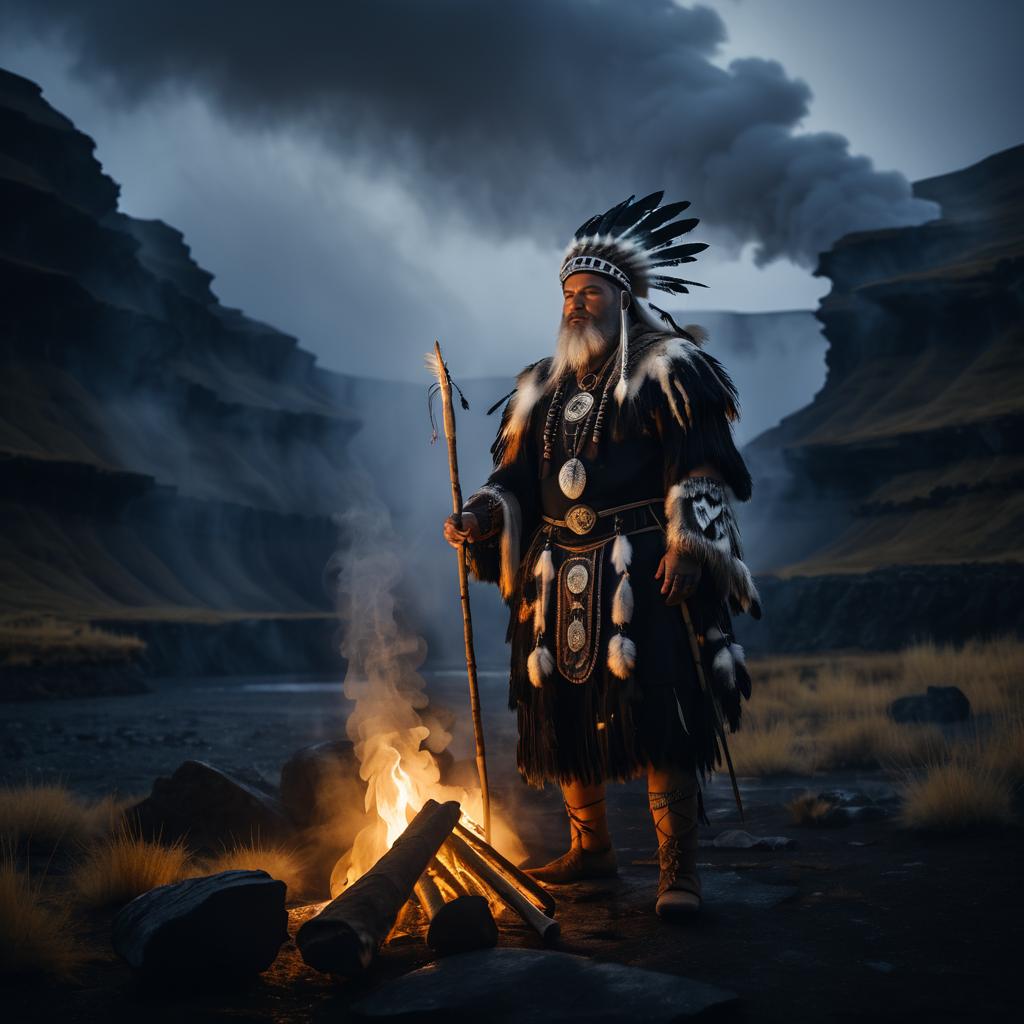 Icelandic Shaman in Cloud Canyon Landscape