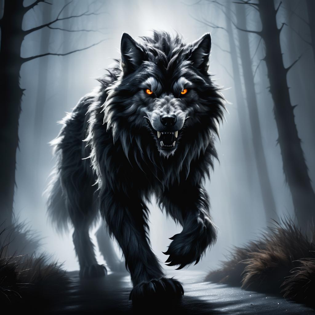 Hyper-Realistic Werewolf in Fog