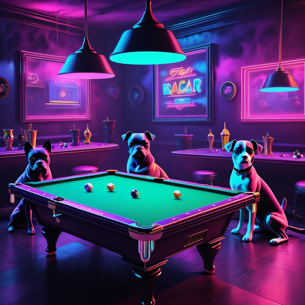 Surreal Dogs Enjoying Billiards Night