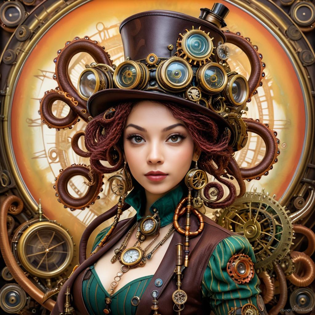 Whimsical Steampunk Octopus Portrait