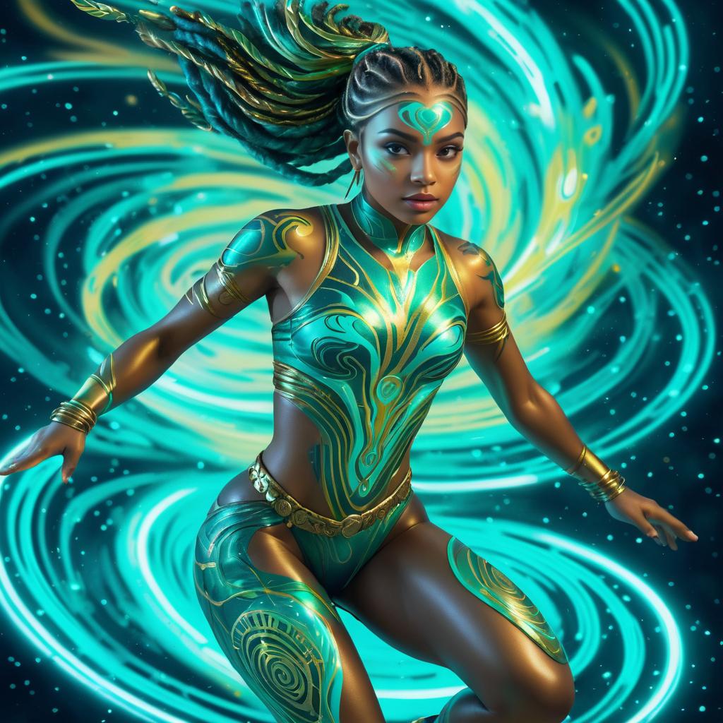 Cosmic Running Woman with Neon Colors