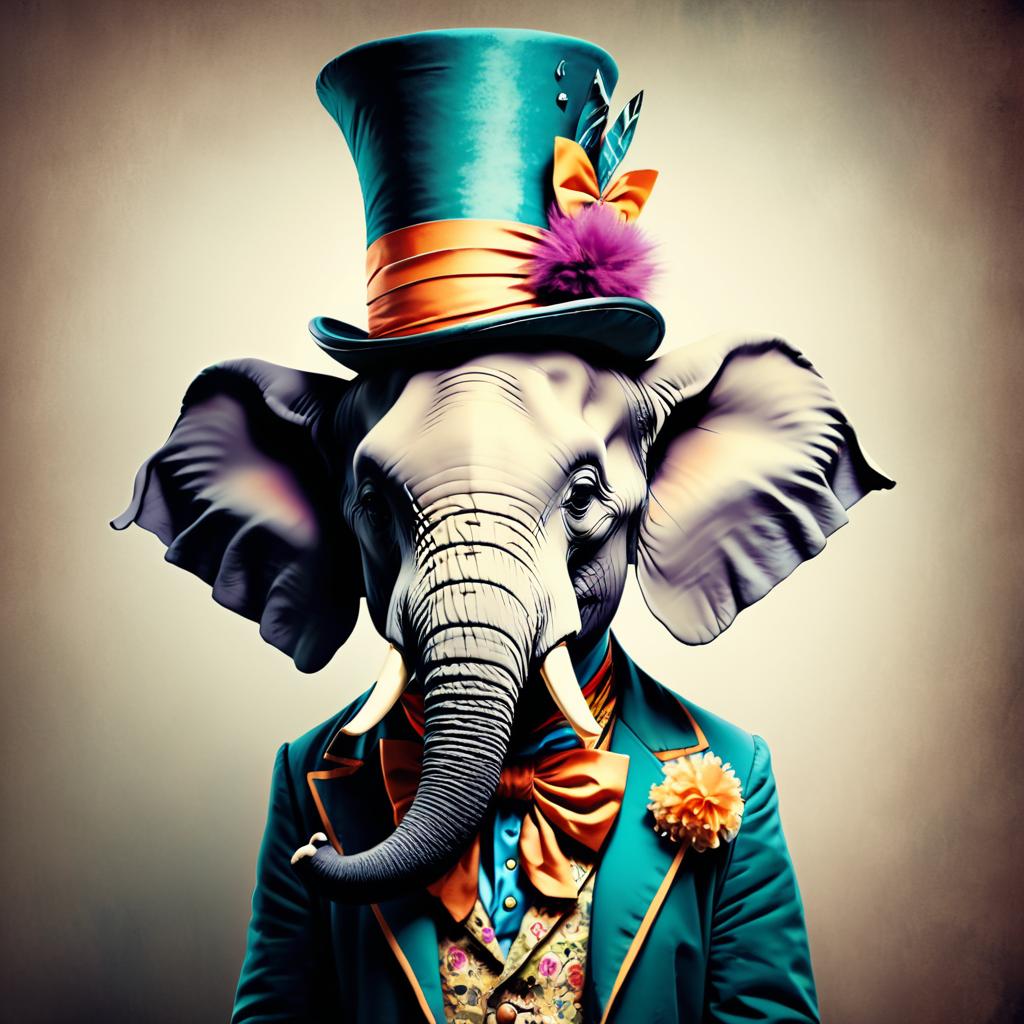 Whimsical Elephant as the Mad Hatter