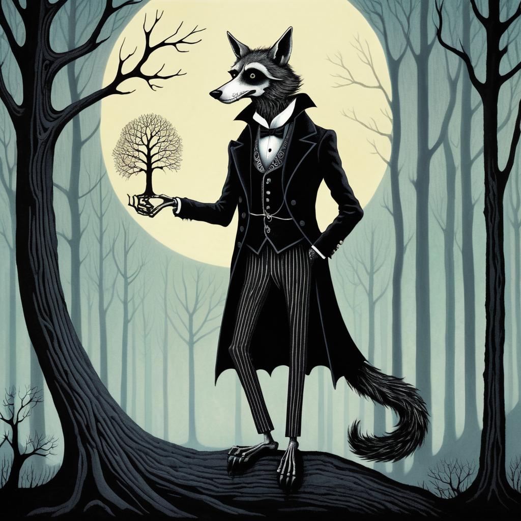 Lonely Werewolf in Whimsical Gothic Art