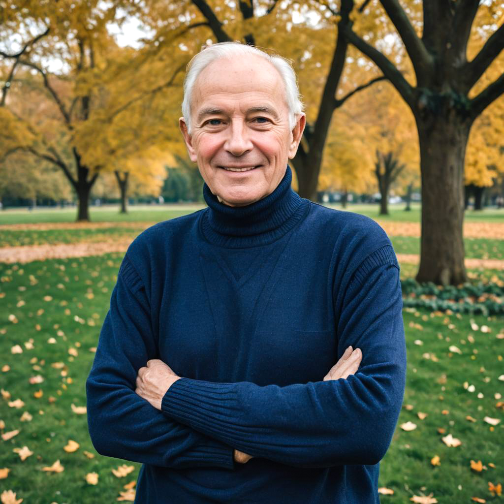 Cheerful Elderly Man in Serene Park