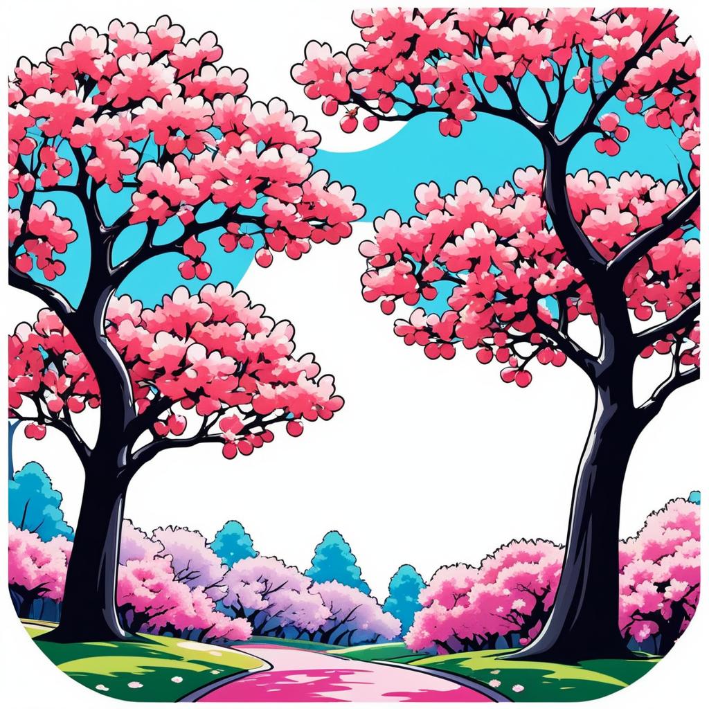 Colorful Cherry Blossom Sticker Design