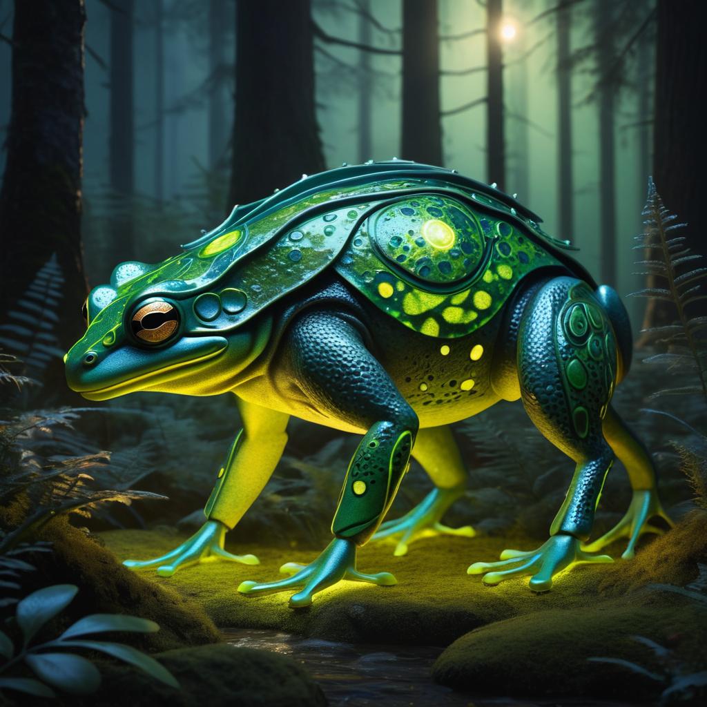 Mystical Frog-Horse Hybrid in Forest