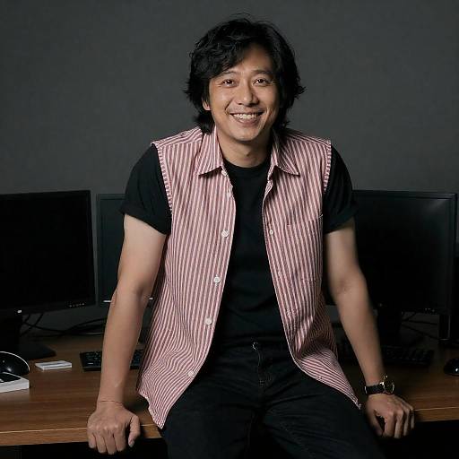 Smiling Man in Striped Sleeveless Shirt