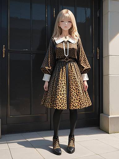 Woman in Leopard Print Dress and Black Leggings