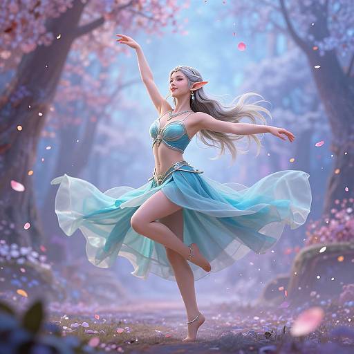 Eladrin Elf Dancer Amidst Magical Petals