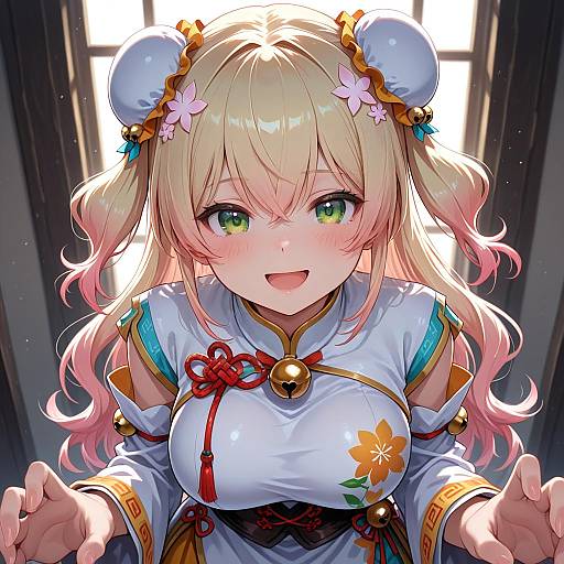 Illustration of Momosuzu nene (old design), hololive in the style of Maruto!