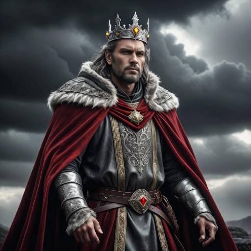 Medieval Fantasy Warrior King in Red Cloak