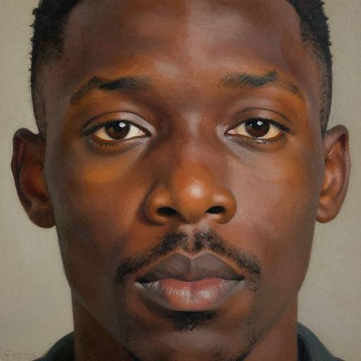 Realistic digital painting of a serious-looking Black man with dark skin, short curly hair, thin mustache, and brown eyes against a plain background.
