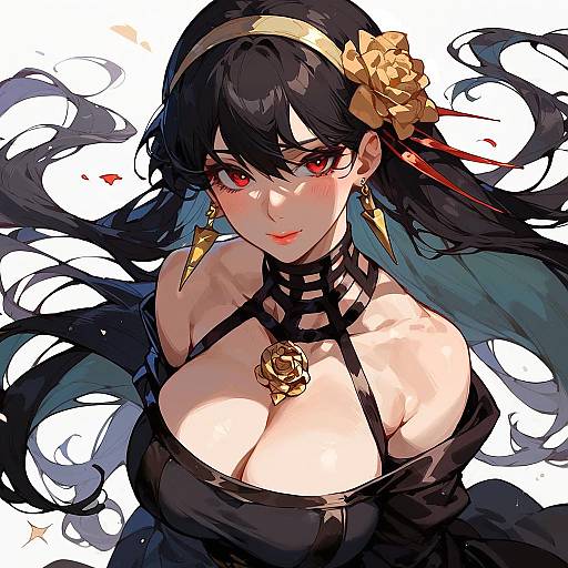 Elegant Woman with Red Eyes and Jewelry