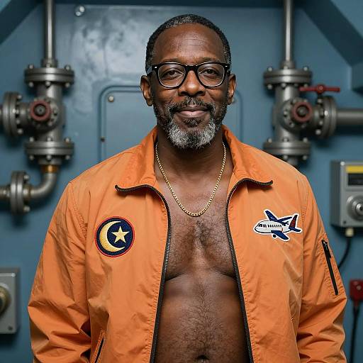 Stylish Man in Mechanical Setting