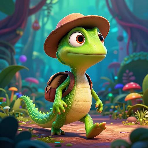 Adventurous Pixar-Style Cute Lizard