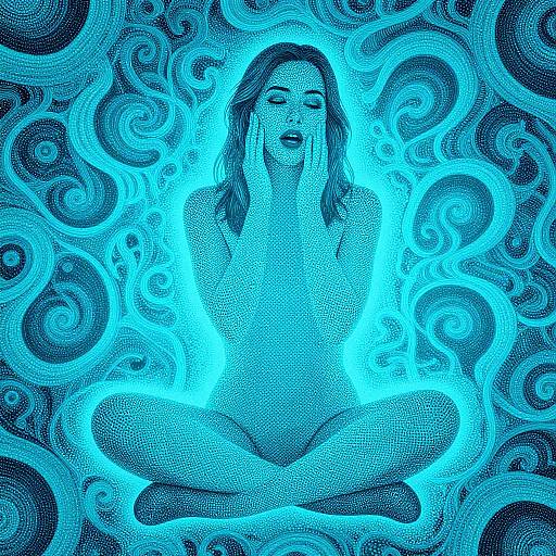 Dotwork Psychedelic Woman in Aqua Light