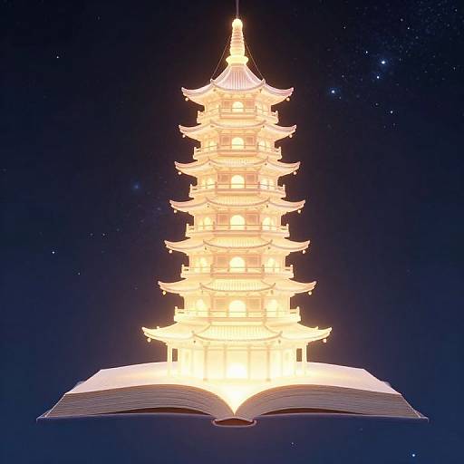 Glowing Upside-Down Pagoda at Night