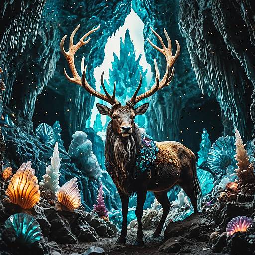 Mystical Stag in Crystal Cave