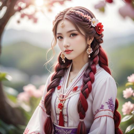 Elegant Anime Girl with Floral Braids