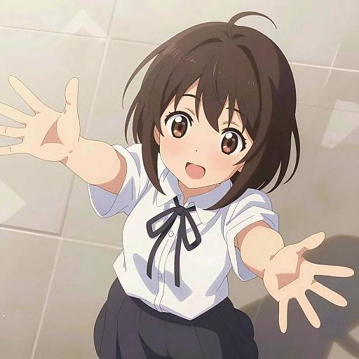 Anime Girl Reaching Out in Geometric Setting