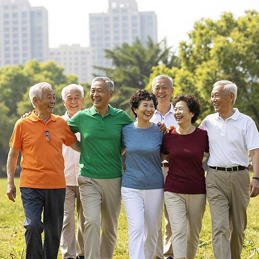 Joyful Elderly Friends Walking in Park
