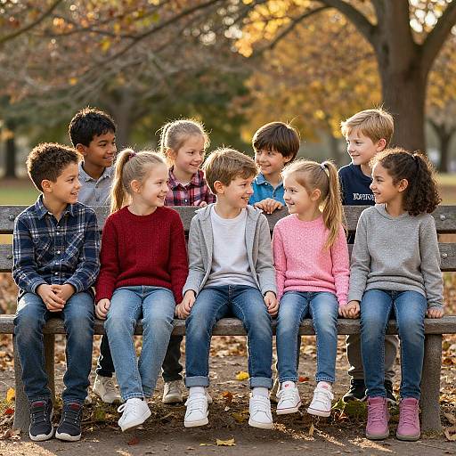 Diverse Kids on Park Bench