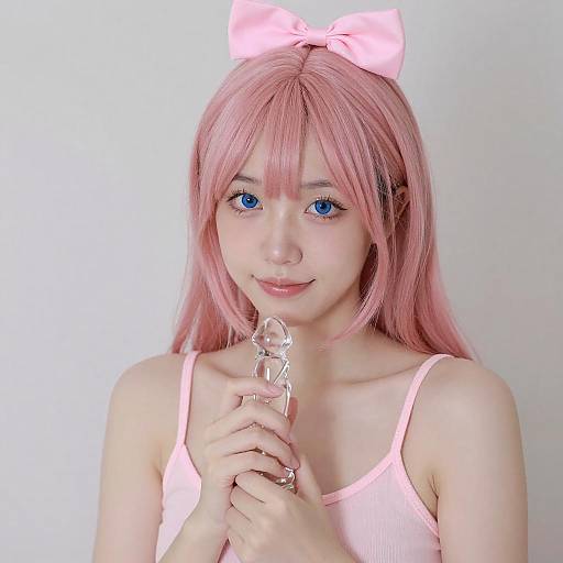 Young Woman with Pink Hair and Glass Dildo