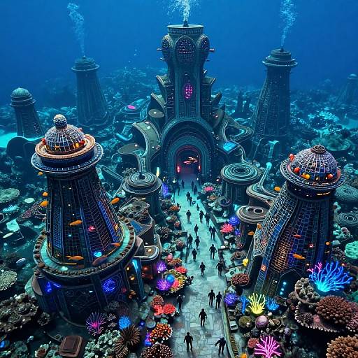 Surreal Underwater Metropolis Aerial View
