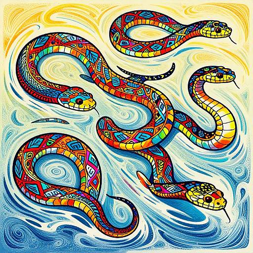 Colorful Stippling of Swimming Snakes