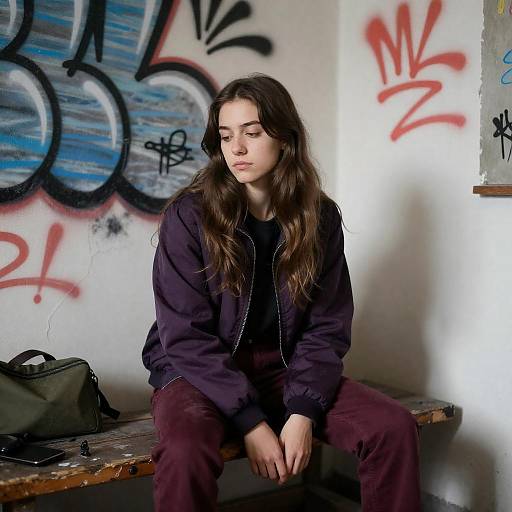 Young Woman in Graffiti Room Setting