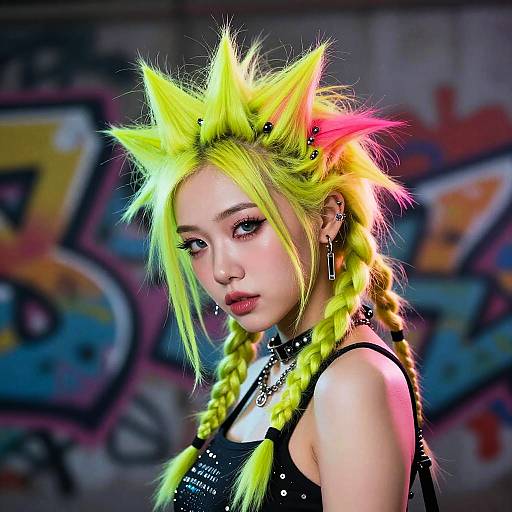 Neon Punk Girl with Spiky Hair