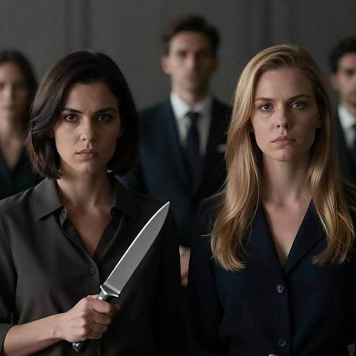 Intense Women in Dimly Lit Room