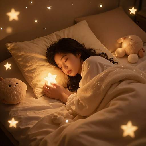 Dreamy Girl Sleeping Amid Plush Pillows