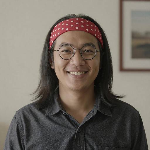 Smiling Asian Man with Red Headband