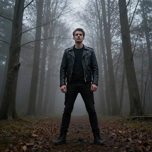 Mysterious Man in Foggy Forest