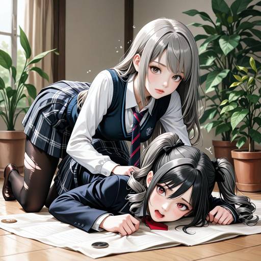 Dynamic Schoolgirl Duo in Action