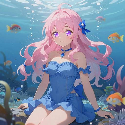 Serene Underwater Pink-Haired Anime Girl
