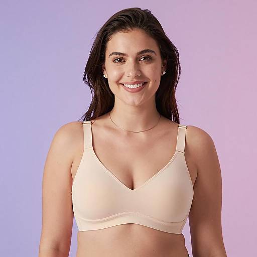 Smiling Woman in Beige Bra Portrait