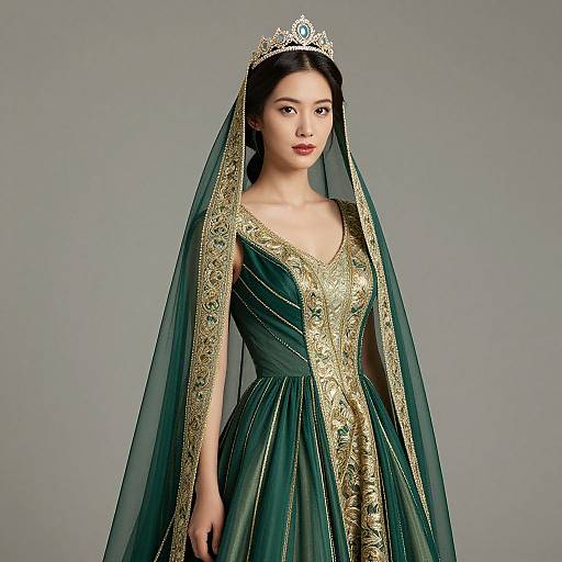 Regal Female Model in Green Gown