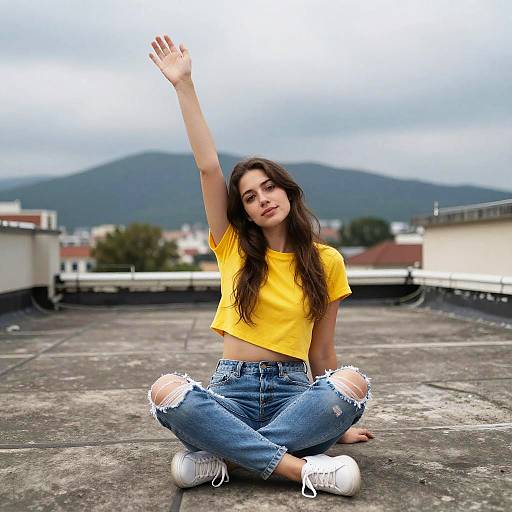 Young Woman on Urban Rooftop