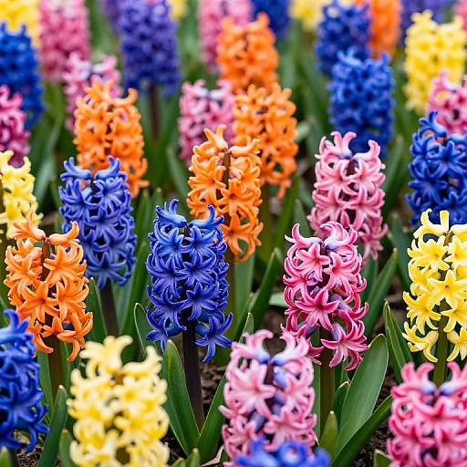Vibrant Multicolored Hyacinth Clusters