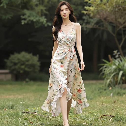 Elegant Woman in Lush Garden Setting