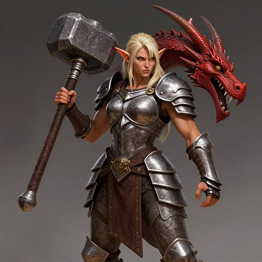 Muscular Halfling Warrior in Dragon Helm