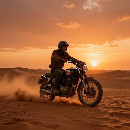 Adventurous Biker in Desert Sunset