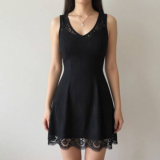 Elegant Woman in Black Lace Dress