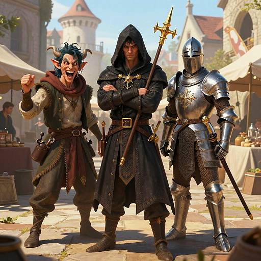 D&D Trio in Bustling Market